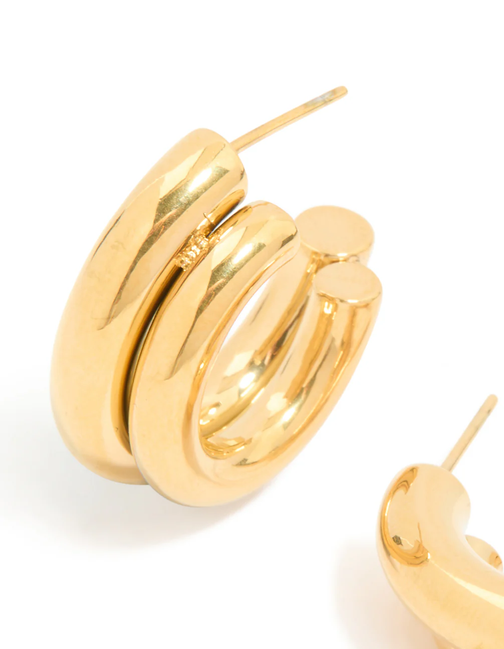 Waterproof Gold Plated Stainless Steel Double Illusion Hoop Earrings - Image 4