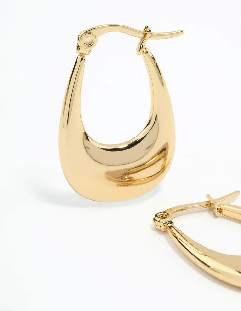 Waterproof Gold Plated Stainless Steel Elongated Flat Hoop Earrings - Image 4