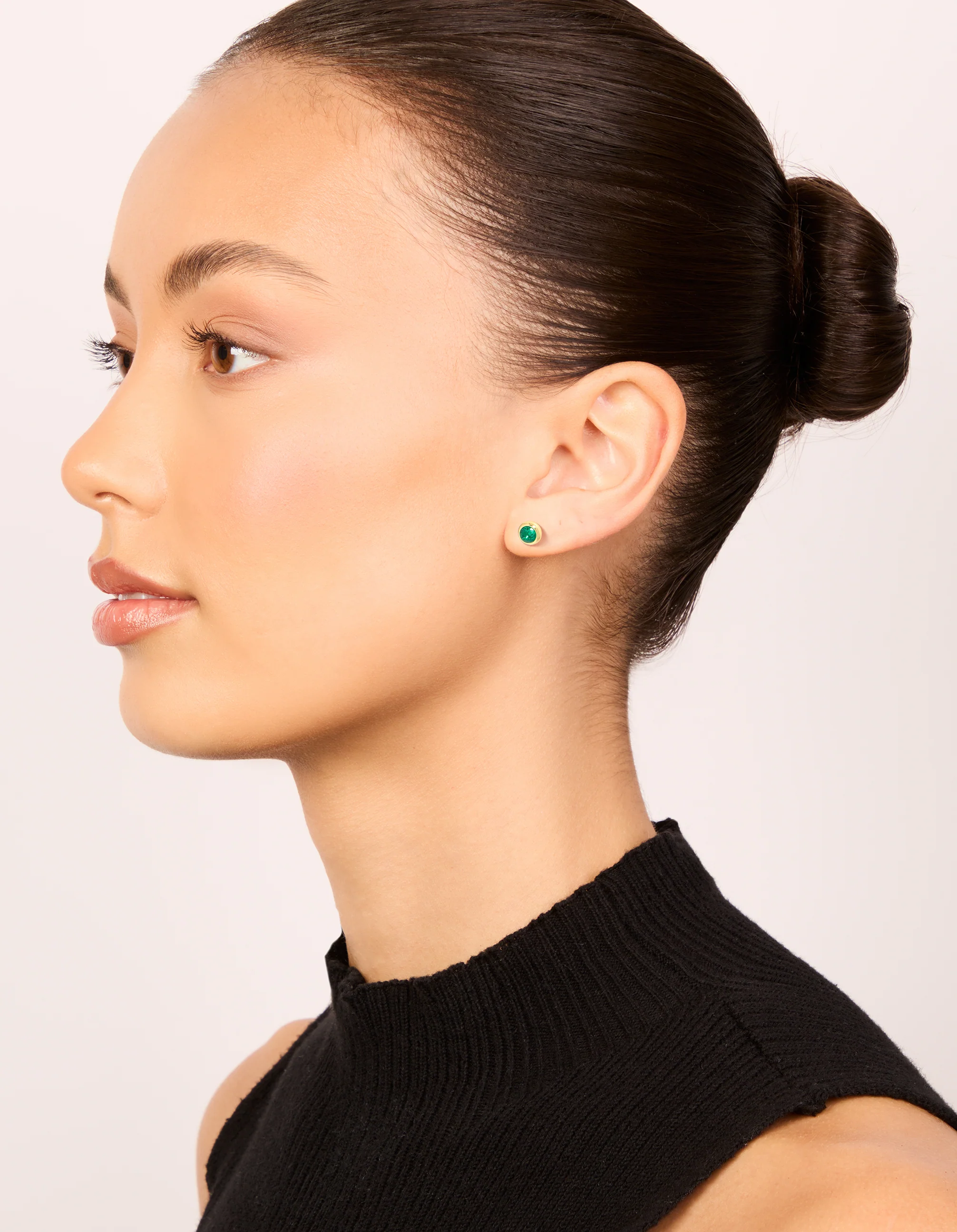 Waterproof Gold Plated Stainless Steel Emerald Cubic Zirconia May Birthstone Bezel Stud Earrings - Image 3