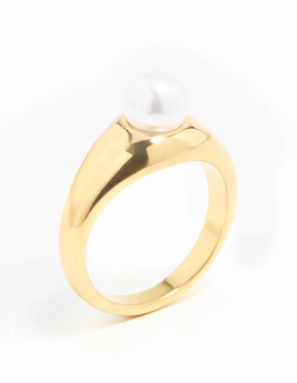 Waterproof Gold Plated Stainless Steel Fine Pearl Signet Ring - Image 2