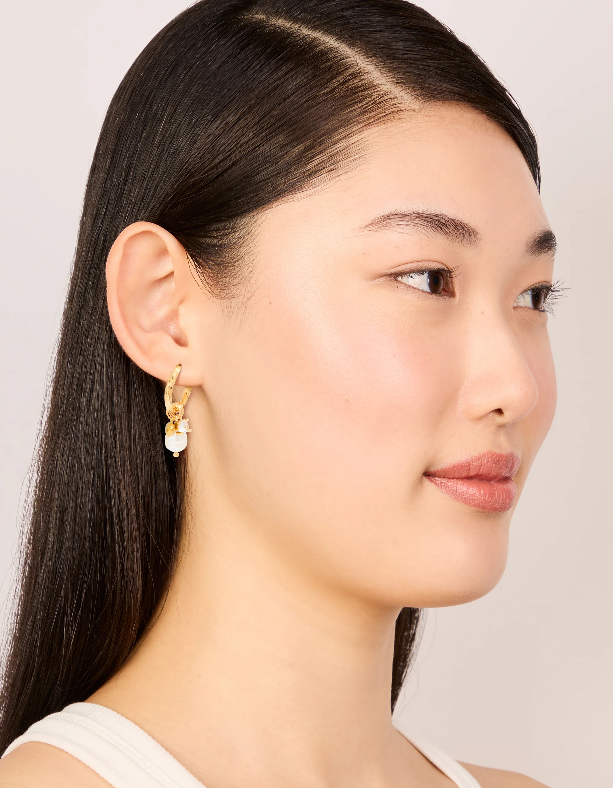 Waterproof Gold Plated Stainless Steel Freshwater Pearl Twist Hoop Earrings - Image 3