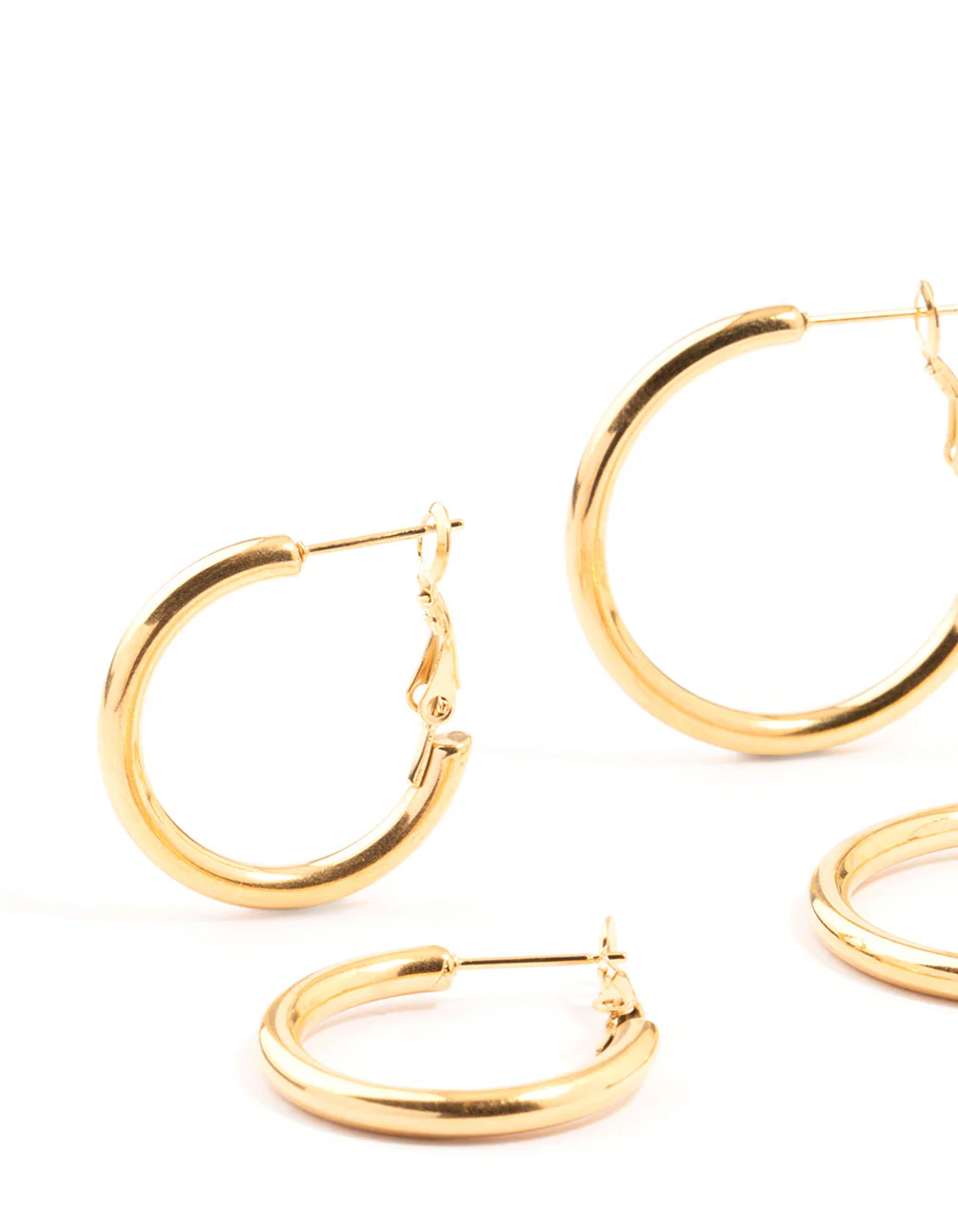 Waterproof Gold Plated Stainless Steel Large Basic Hoop Earrings 3-Pack - Image 4