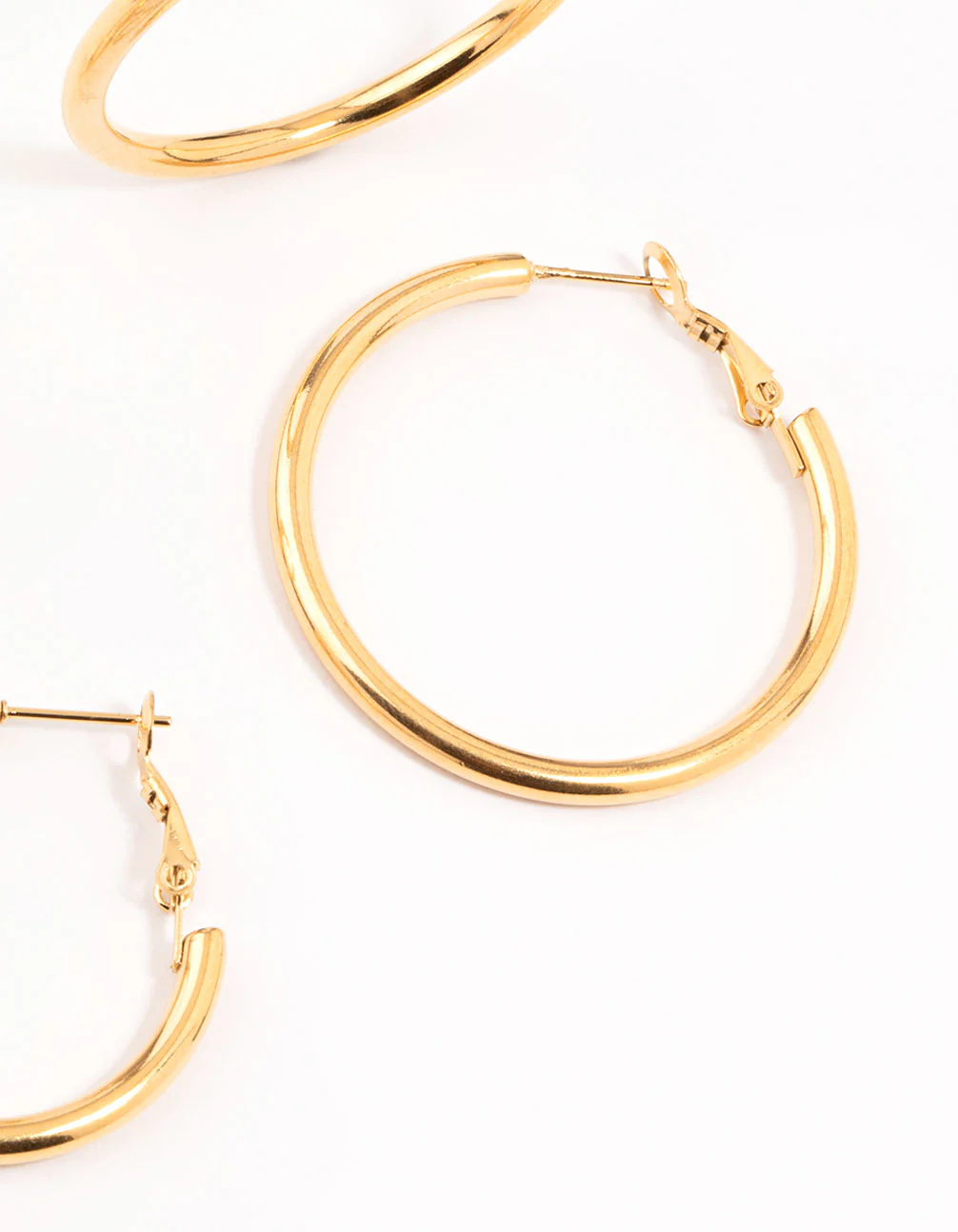 Waterproof Gold Plated Stainless Steel Large Basic Hoop Earrings 3-Pack - Image 5