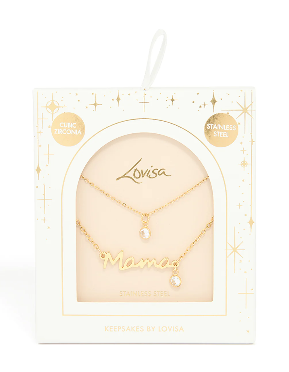 Waterproof Gold Plated Stainless Steel Mama & Cubic Zirconia Pendant Necklaces 2-Pack - Image 3