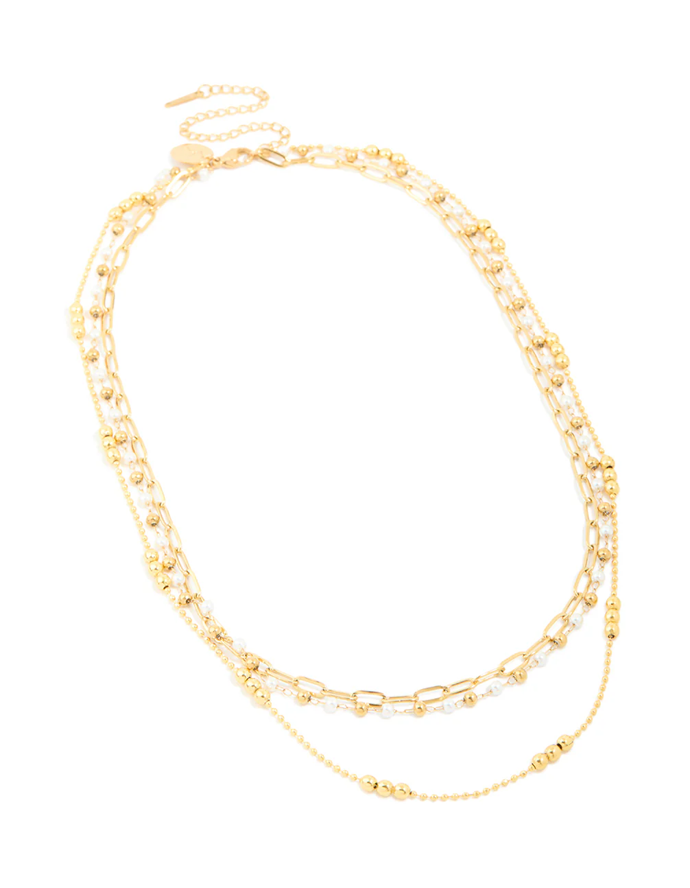 Waterproof Gold Plated Stainless Steel Multi Beaded Layered Necklace - Image 2
