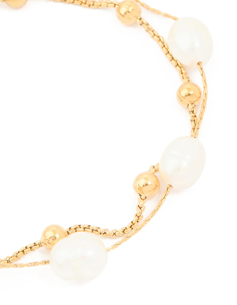 Waterproof Gold Plated Stainless Steel Pearl & Beaded Balls Layered Bracelet - Image 4
