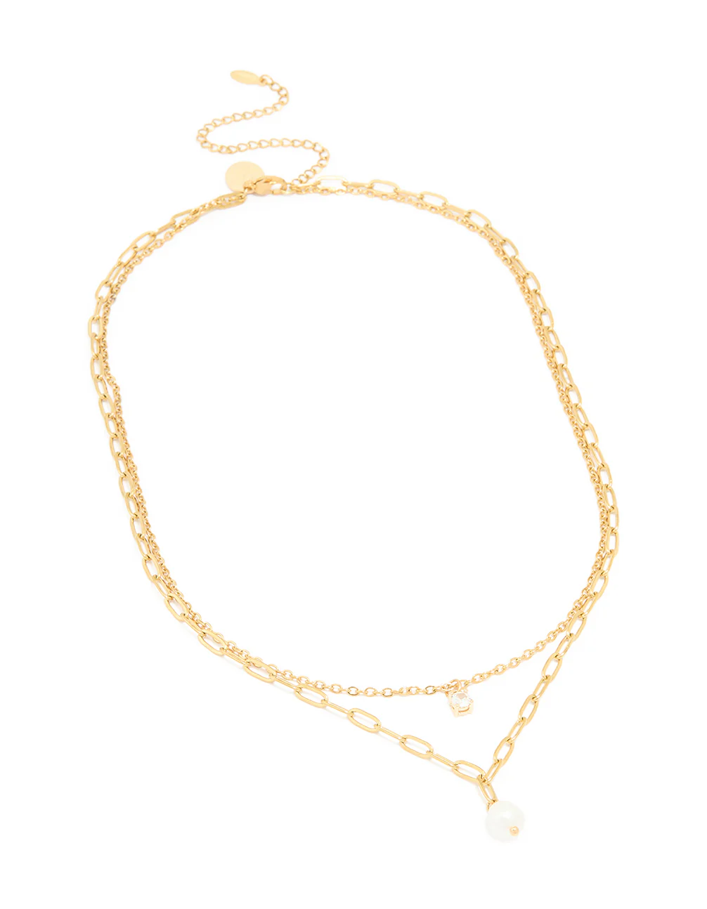 Waterproof Gold Plated Stainless Steel Pearl Chain Layered Necklace - Image 2