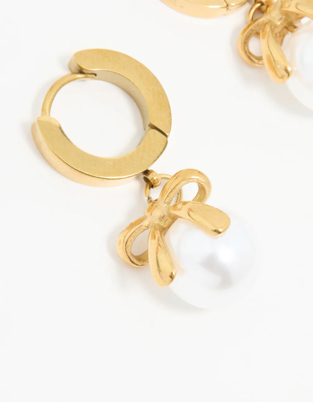 Waterproof Gold Plated Stainless Steel Pearl Huggie Earrings - Image 4