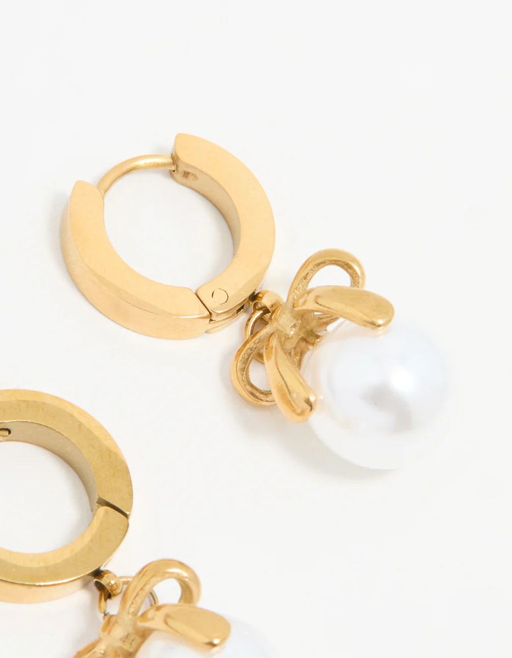 Waterproof Gold Plated Stainless Steel Pearl Huggie Earrings - Image 5