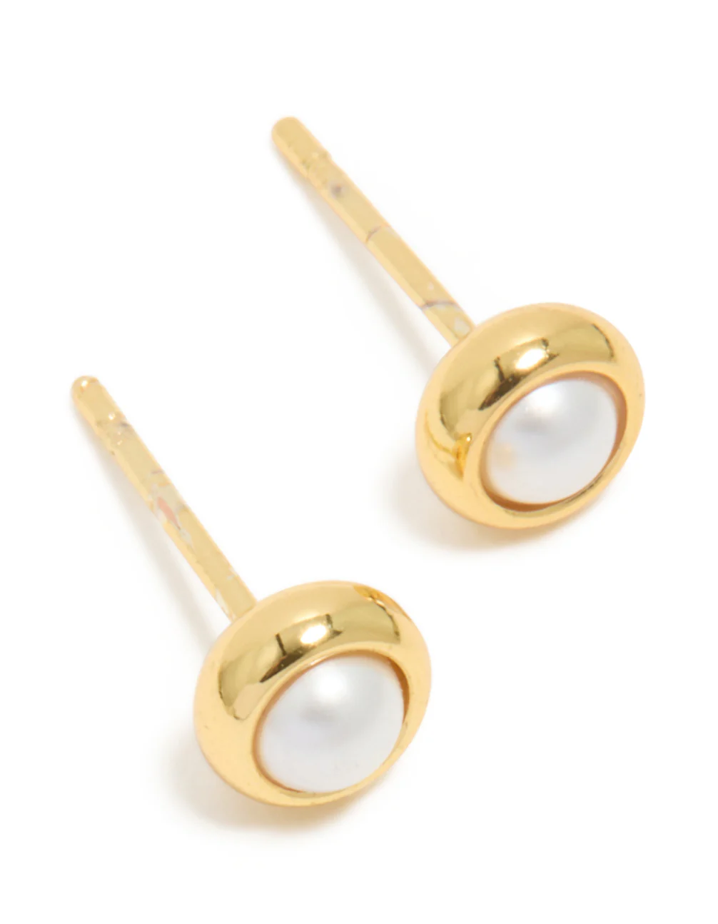 Waterproof Gold Plated Stainless Steel Pearl June Birthstone Pearl Bezel Set Stud Earrings - Image 2