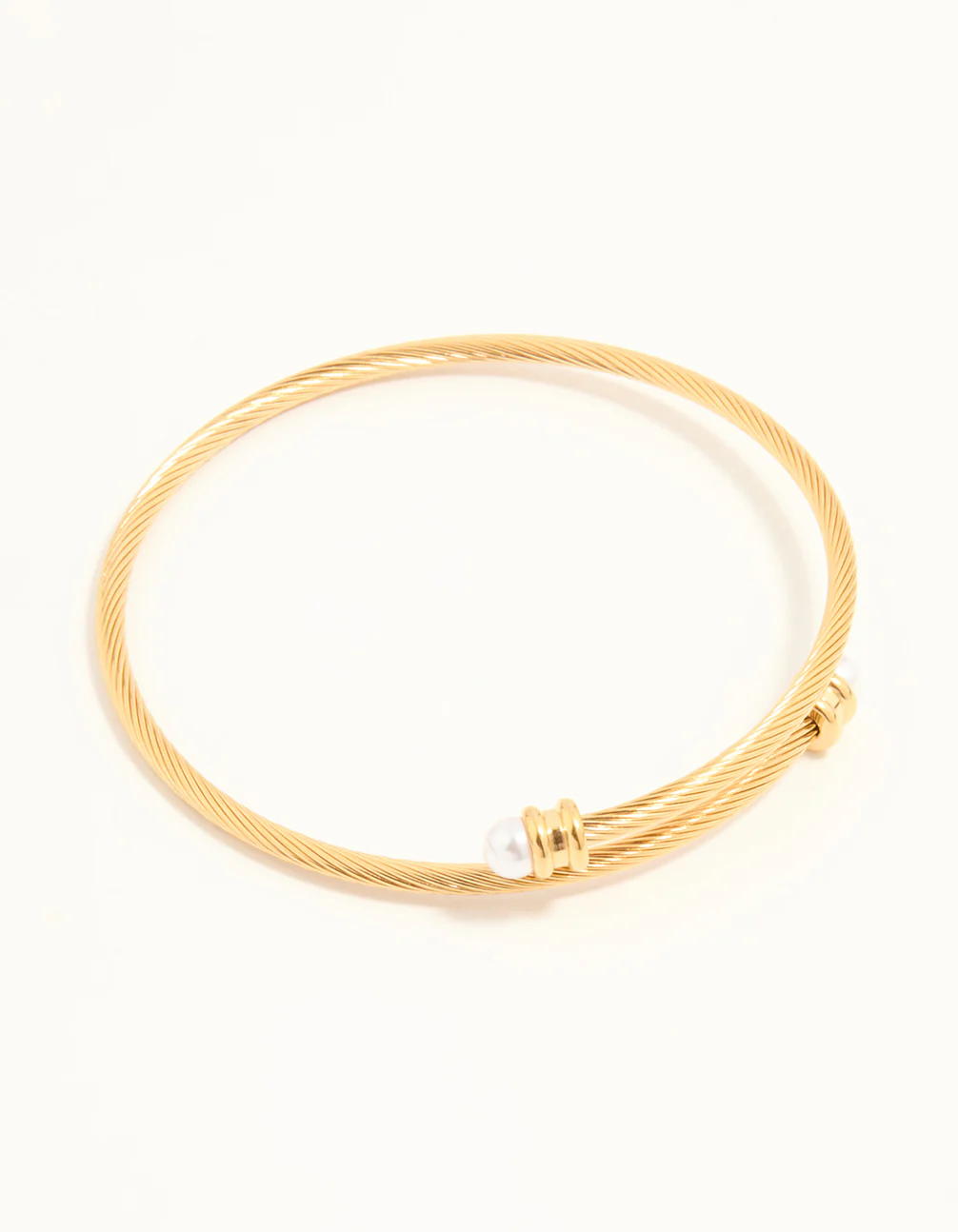 Waterproof Gold Plated Stainless Steel Pearl Twisted Bangle
