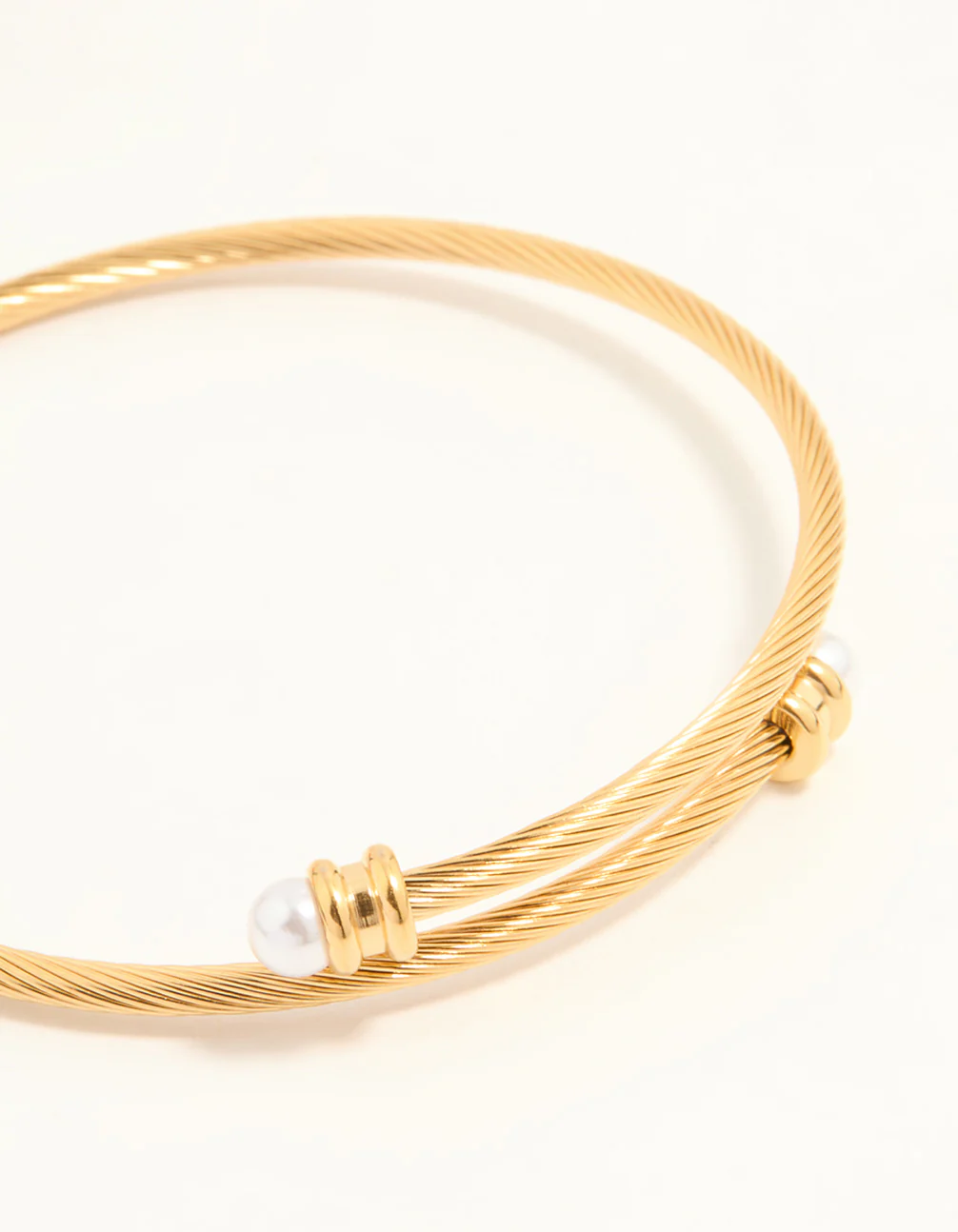 Waterproof Gold Plated Stainless Steel Pearl Twisted Bangle - Image 2