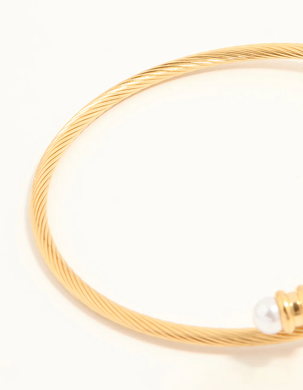 Waterproof Gold Plated Stainless Steel Pearl Twisted Bangle - Image 3