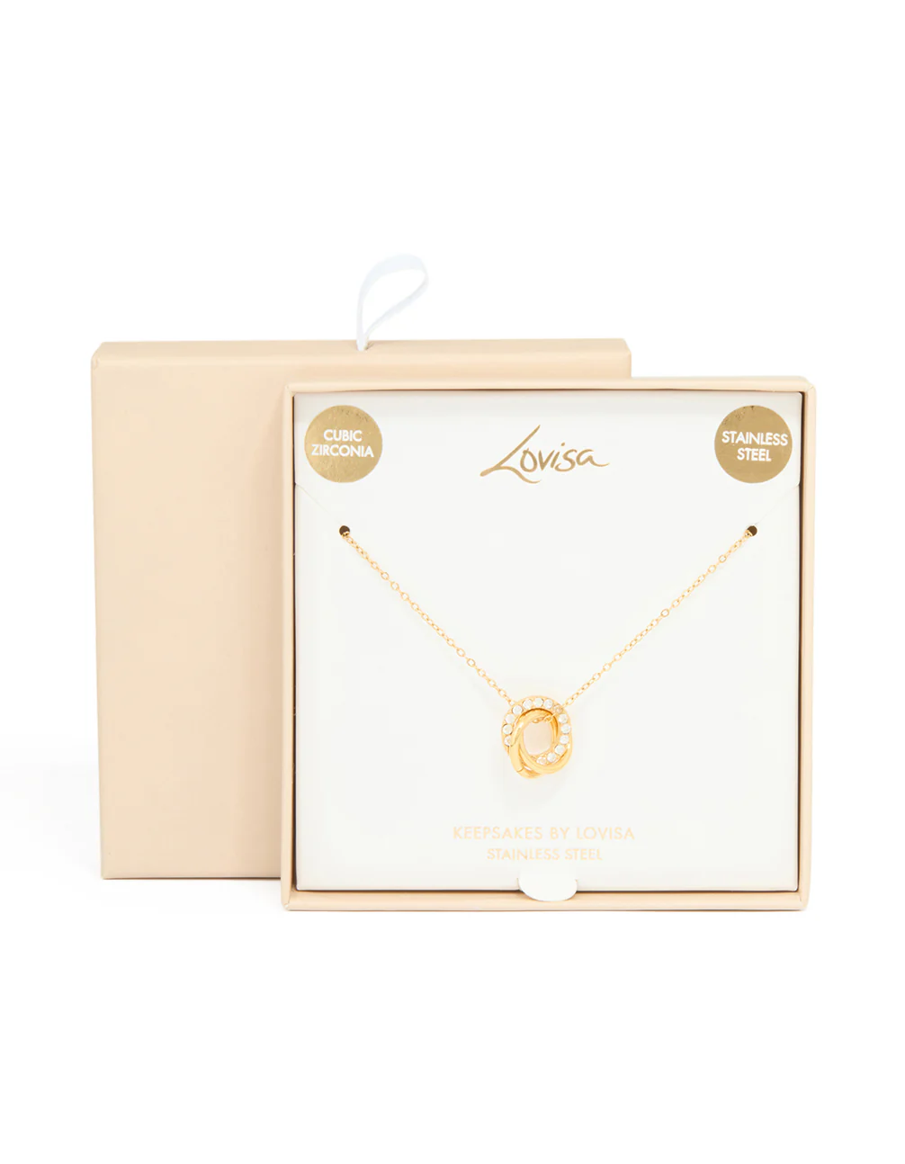 Waterproof Gold Plated Stainless Steel Tri Circle Link Necklace - Image 3