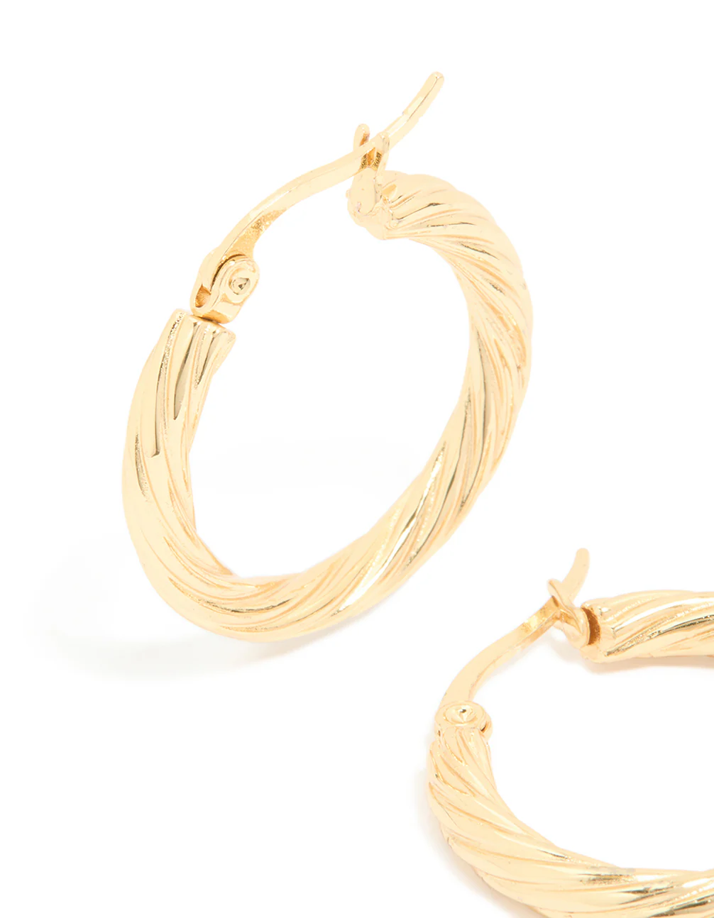 Waterproof Gold Plated Stainless Steel Twisted Medium Hoop Earrings - Image 4