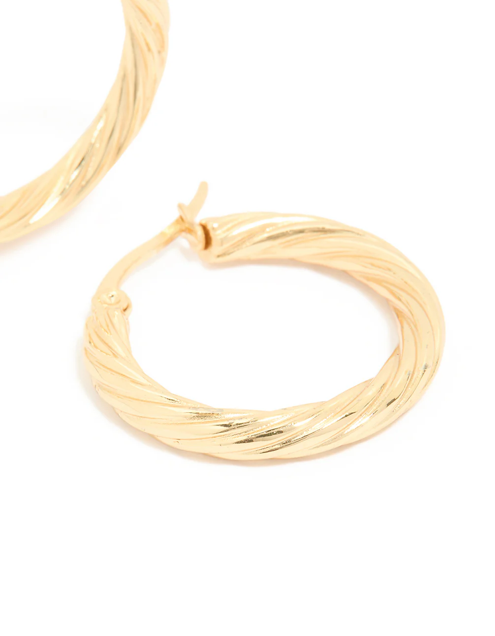 Waterproof Gold Plated Stainless Steel Twisted Medium Hoop Earrings - Image 5