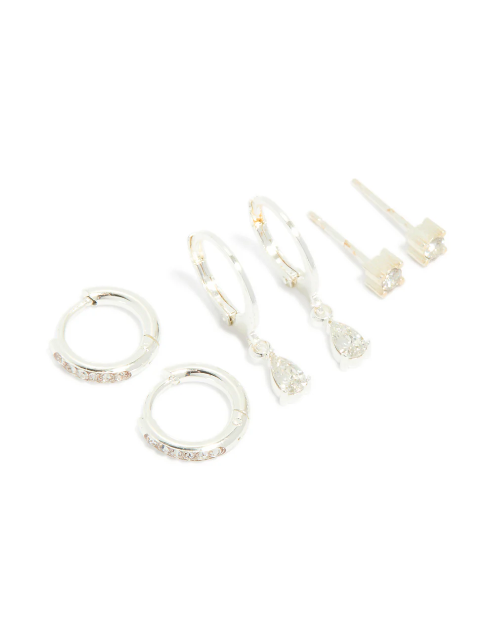 Waterproof Stainless Steel Cubic Zirconia Simple Stud & Huggie Earrings 3-Pack - Image 2