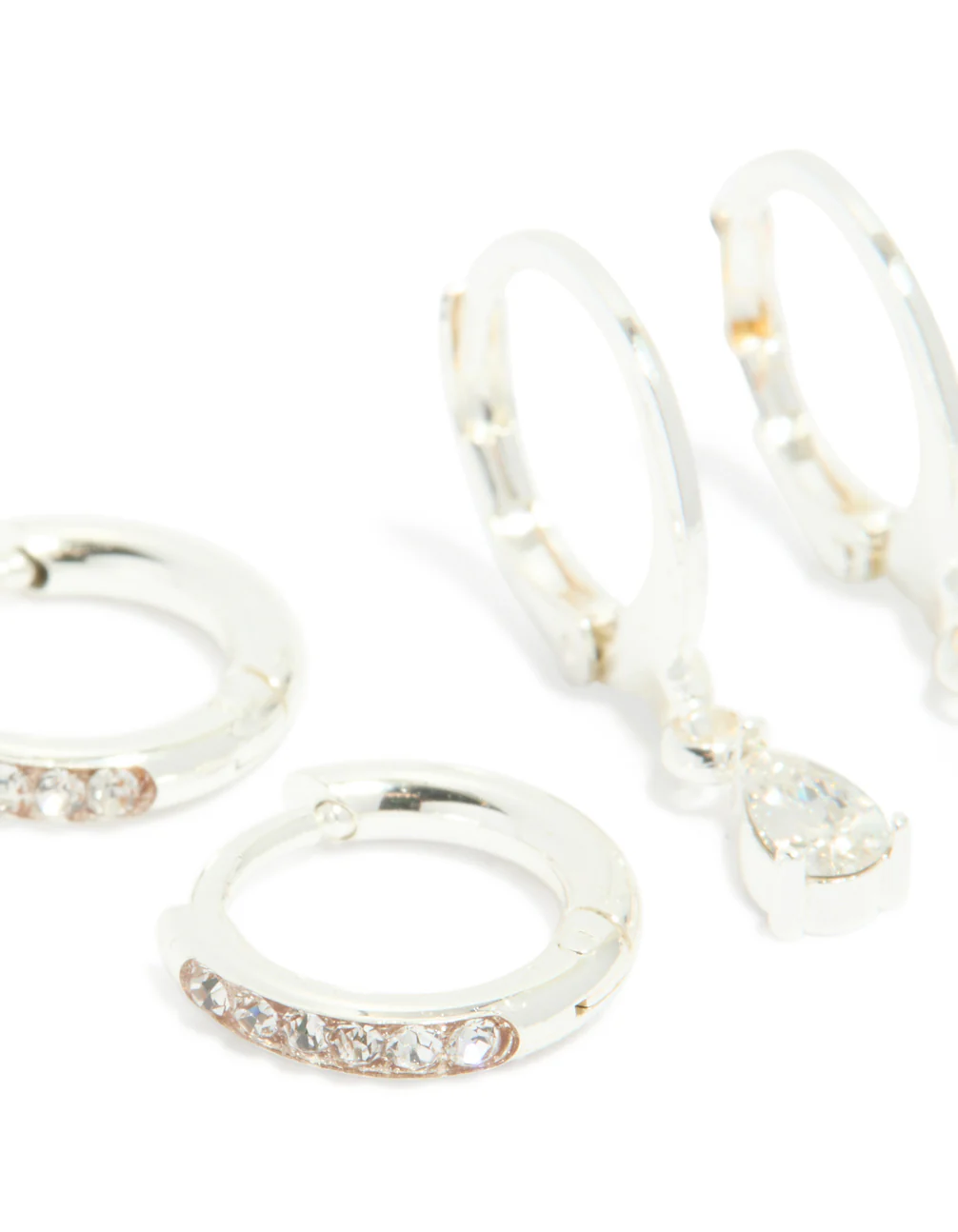 Waterproof Stainless Steel Cubic Zirconia Simple Stud & Huggie Earrings 3-Pack - Image 4