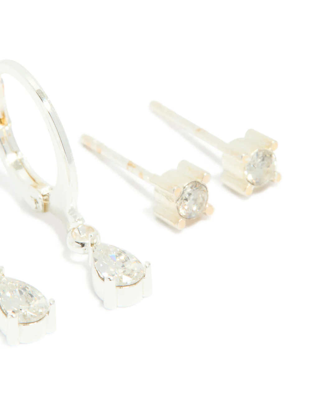 Waterproof Stainless Steel Cubic Zirconia Simple Stud & Huggie Earrings 3-Pack - Image 5