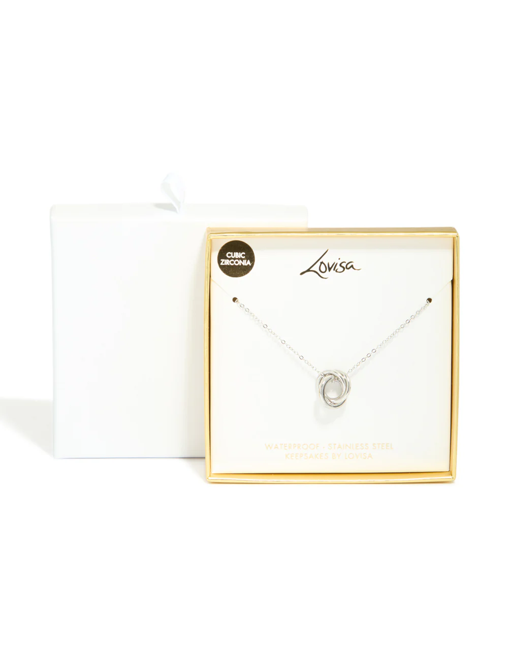 Waterproof Stainless Steel Cubic Zirconia Triple Circle Link Necklace - Image 5