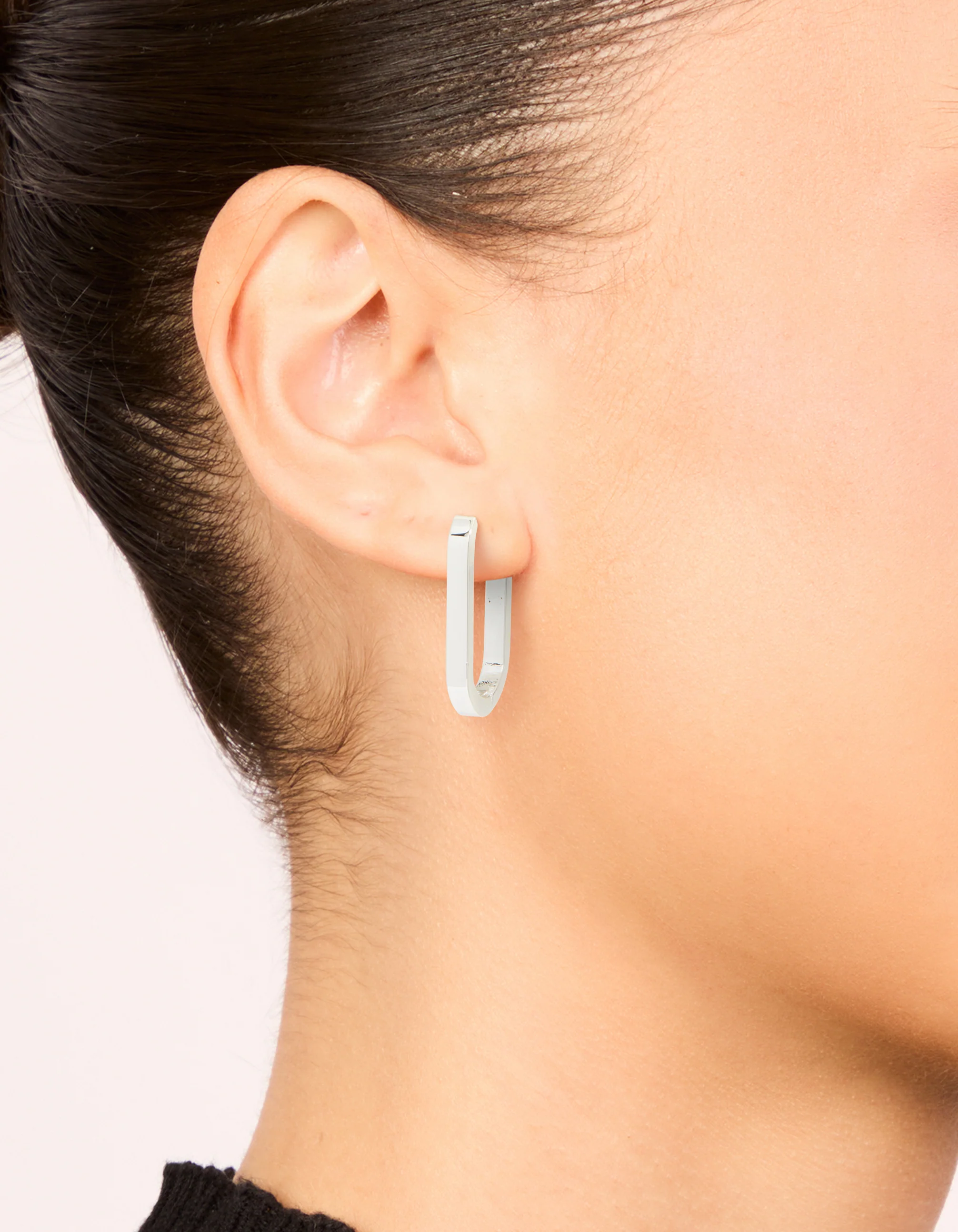 Waterproof Stainless Steel Oblong Hoop Earrings - Image 2