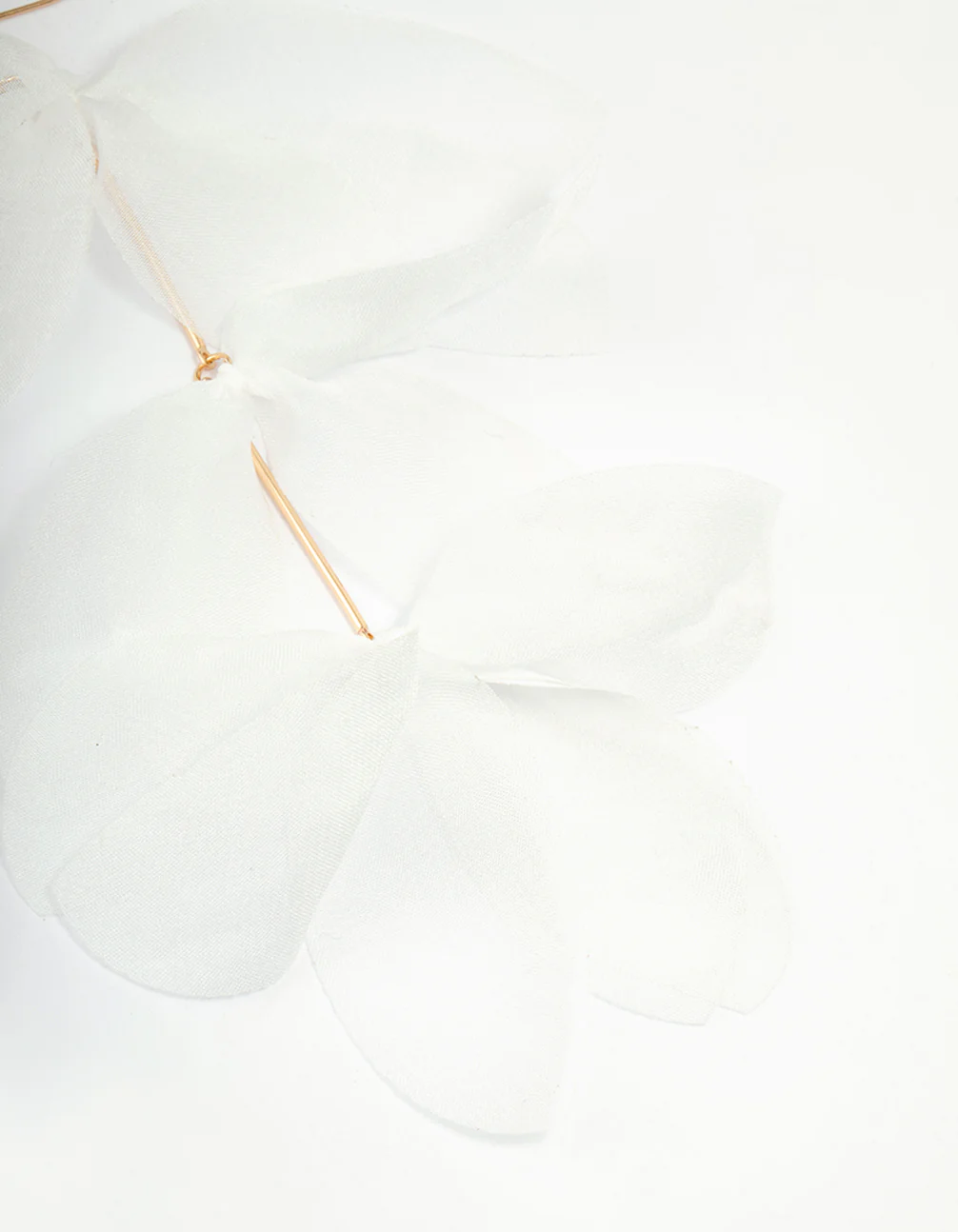 White Chiffon Fabric Petals Drop Earrings - Image 4