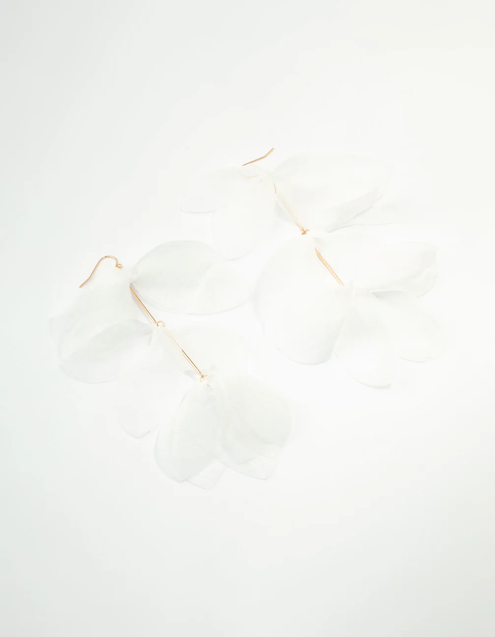 White Chiffon Fabric Petals Drop Earrings - Image 5