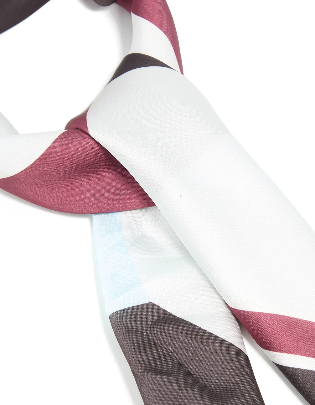 White Chocolate Brown & Red Fabric Geometric Square Print Scarf - Image 2