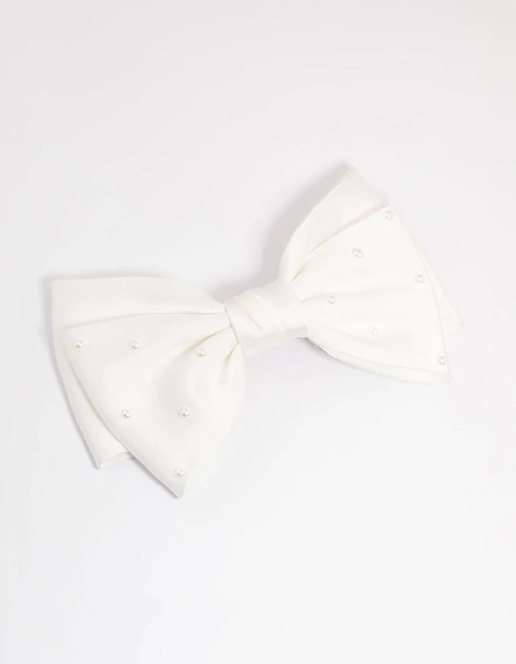 White Fabric & Pearl Bow Clip