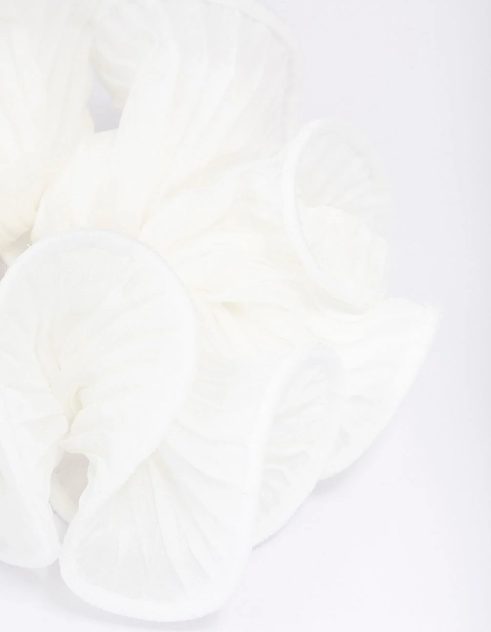 White Fabric Pleated Hair Scrunchie - Image 2