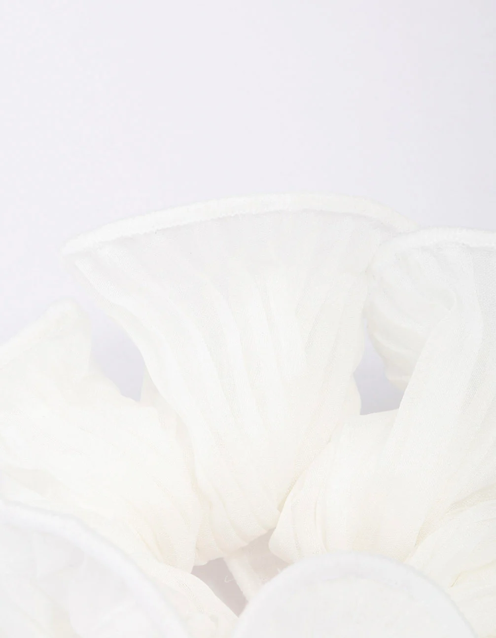 White Fabric Pleated Hair Scrunchie - Image 3
