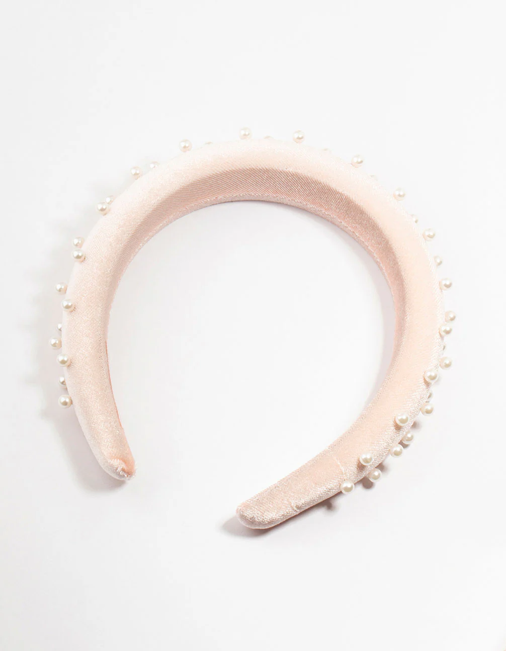 White Fabric Puffy Pearl Velvet Headband - Image 3