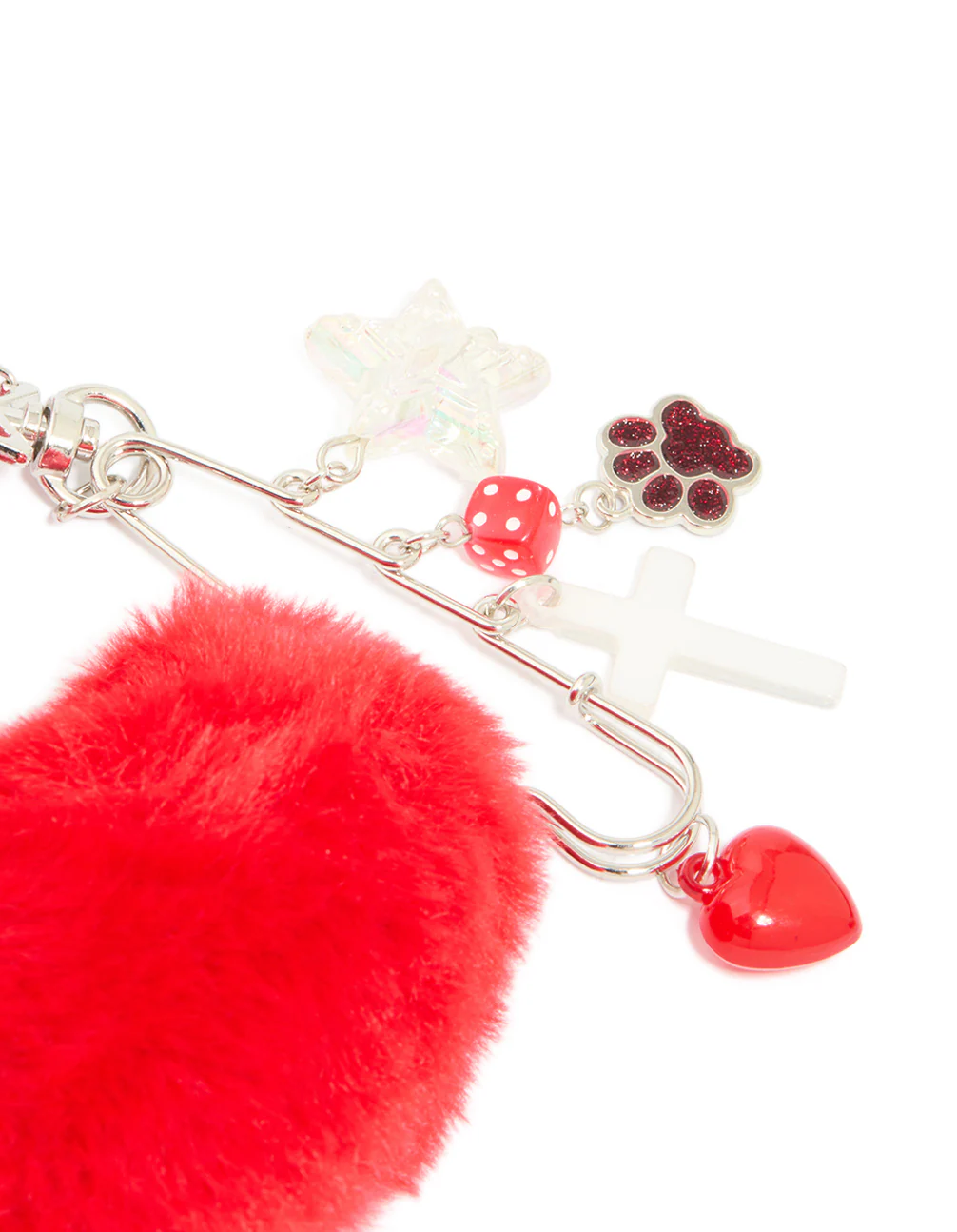White & Rainbow Rope Red Fluffy Heart Key Chain - Image 3