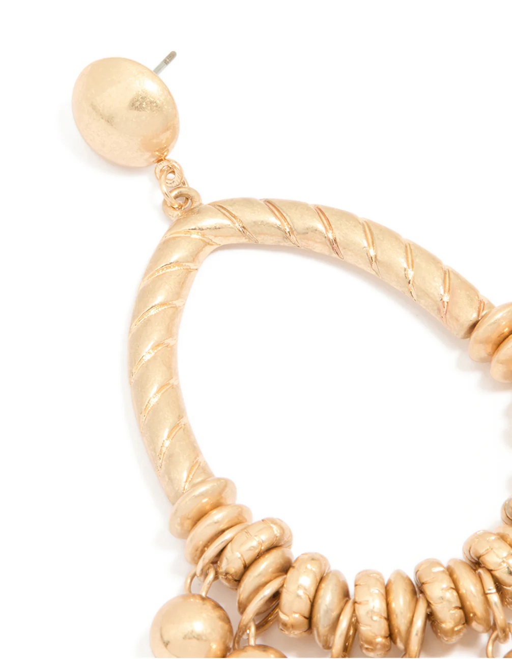 Worn Gold Multi Beads & Rings Drop Earrings - Image 2