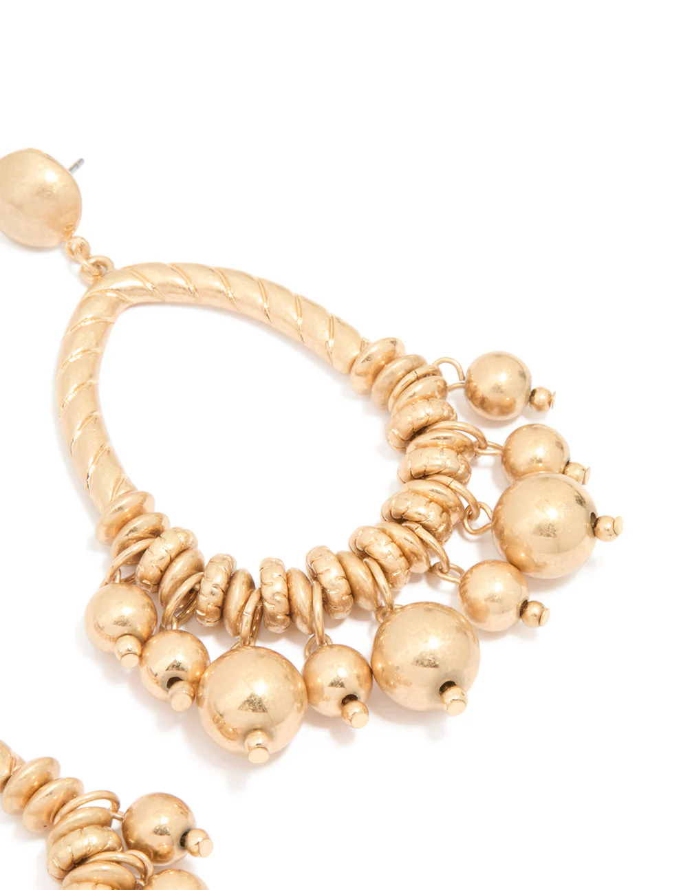 Worn Gold Multi Beads & Rings Drop Earrings - Image 3