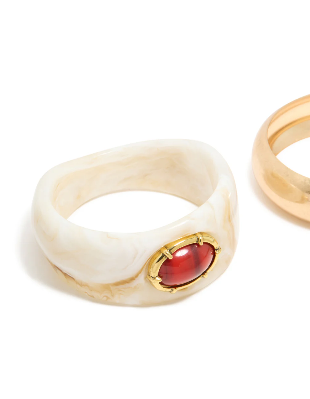 Worn Gold & White Resin With Red Stone Bangles 2-Pack - Image 2
