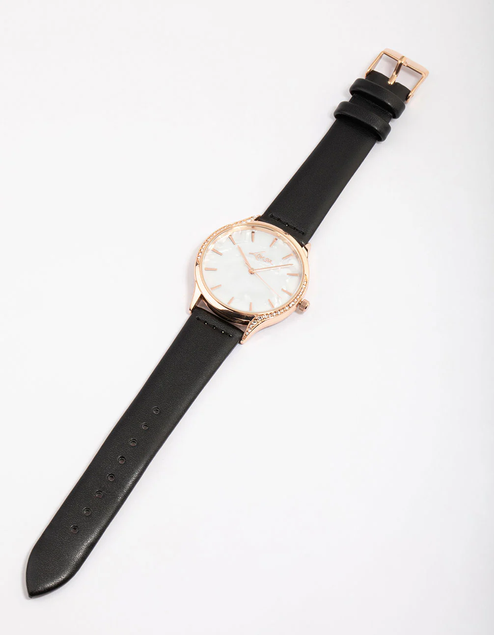 Rose Gold Pearlised Faux Leather Diamante Bezel Watch - Image 2