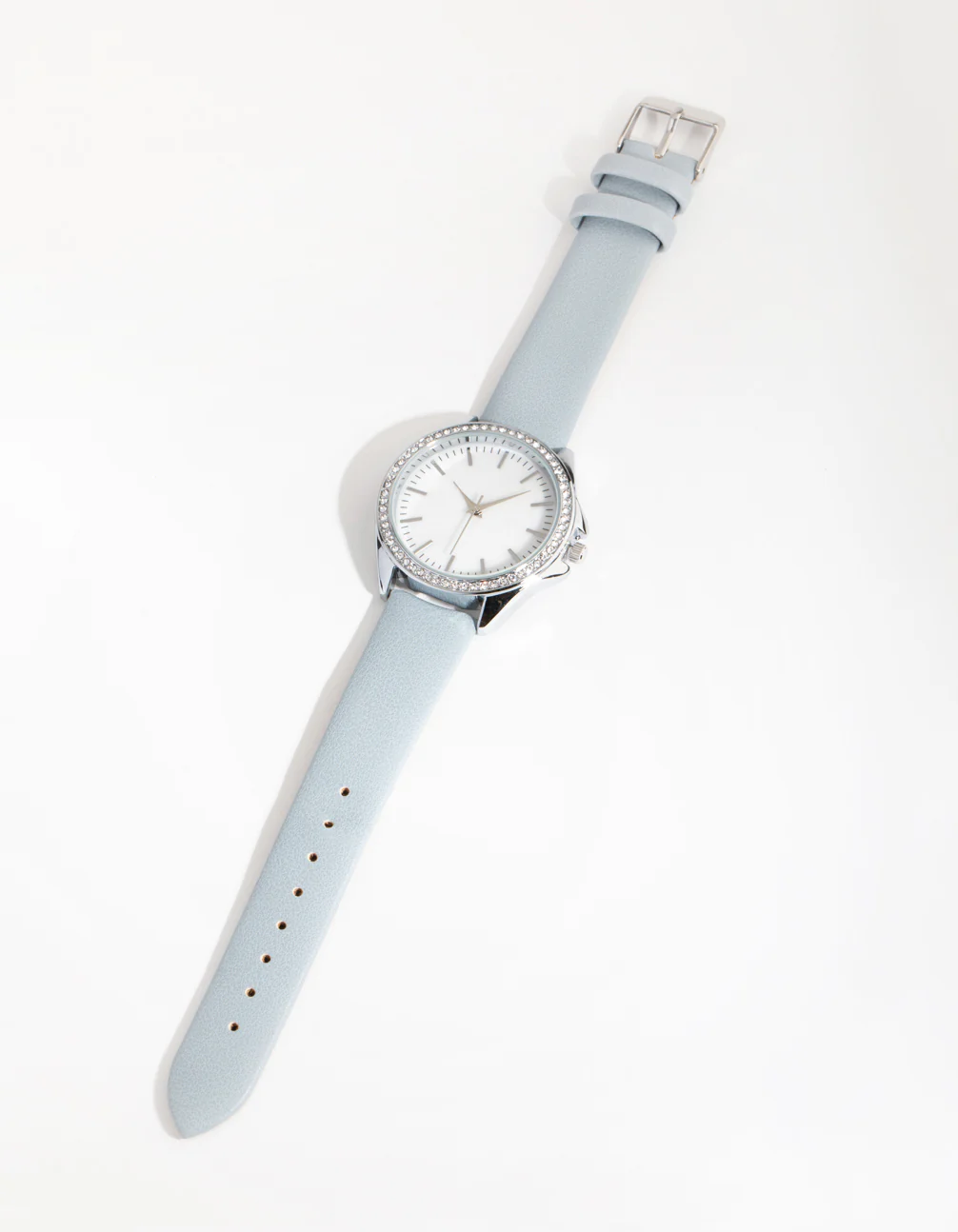 Silver Diamante Bezel Mother of Pearl PU Strap Watch - Image 2