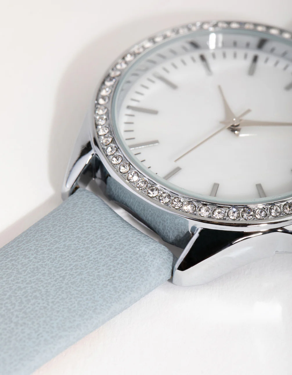 Silver Diamante Bezel Mother of Pearl PU Strap Watch - Image 3