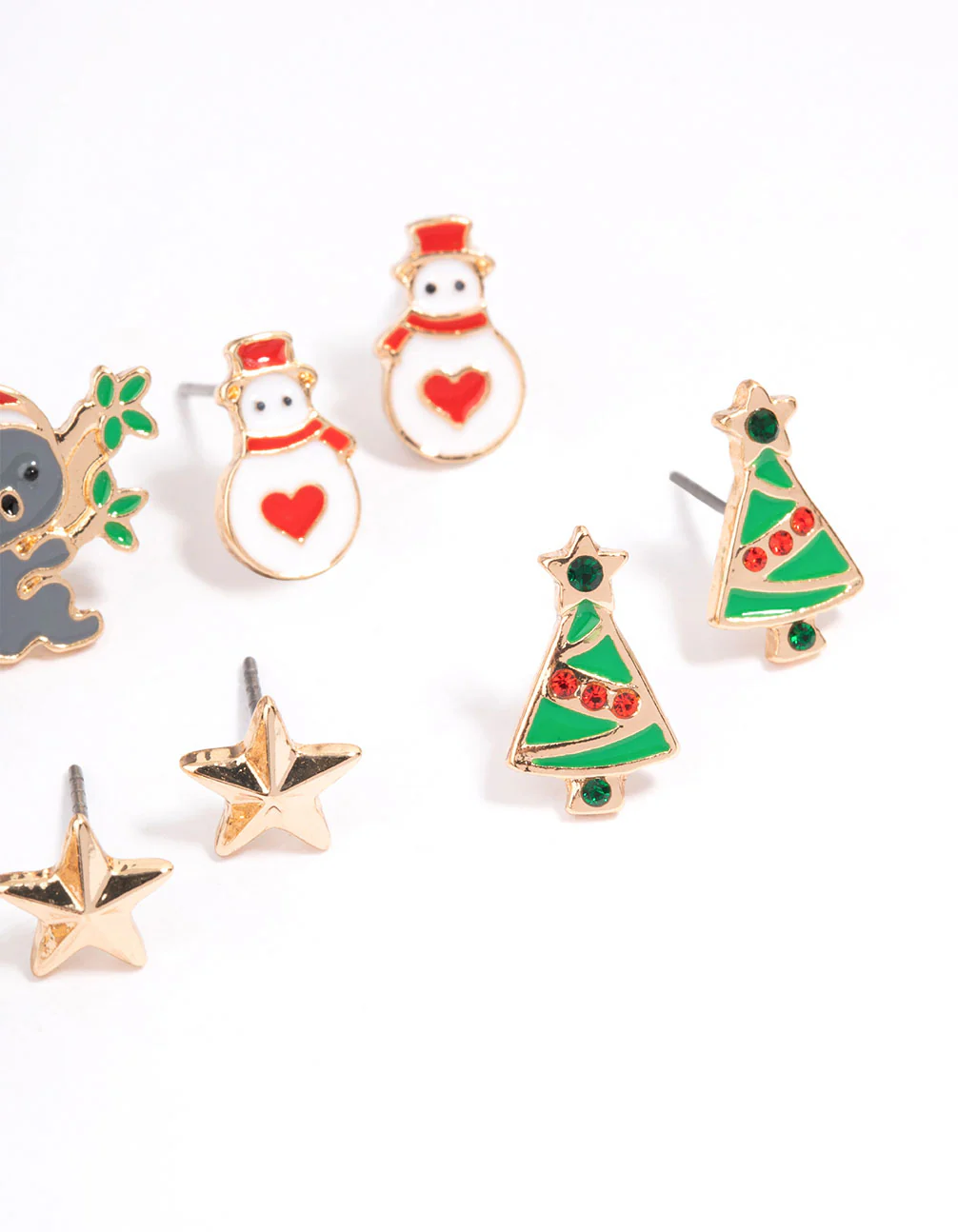 Gold Koala & Reindeer Earrings 5-Pack - Image 2