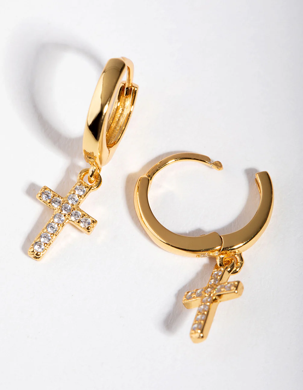 Gold Plated Sterling Silver Cubic Zirconia Cross Huggie Earrings - Image 3