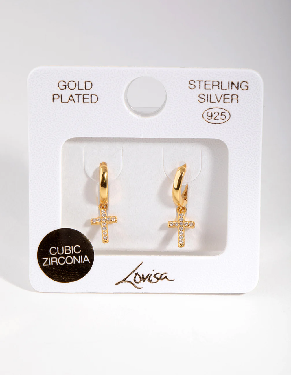 Gold Plated Sterling Silver Cubic Zirconia Cross Huggie Earrings - Image 4