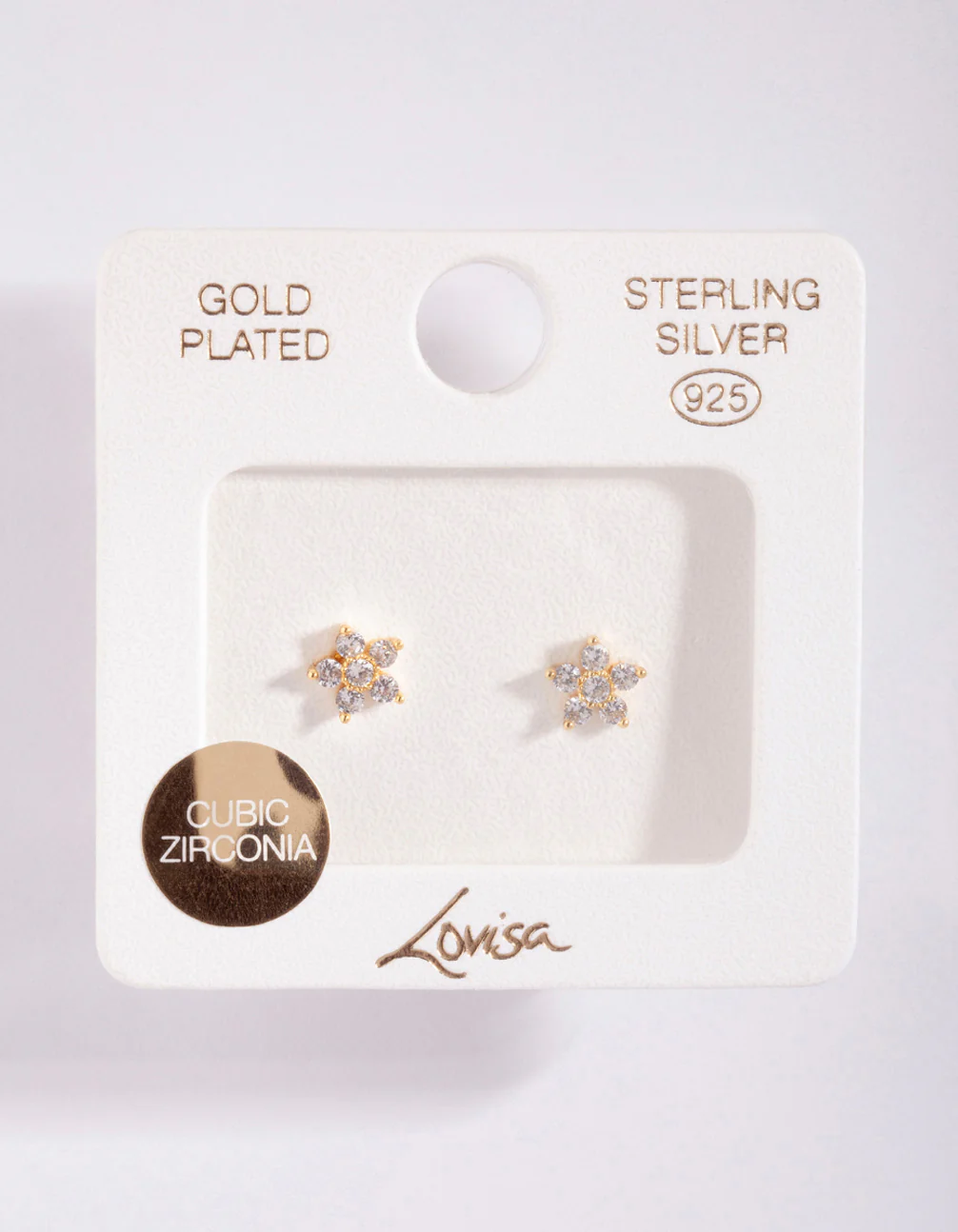 Gold Plated Sterling Silver Cubic Zirconia Flower Stud Earrings - Image 5
