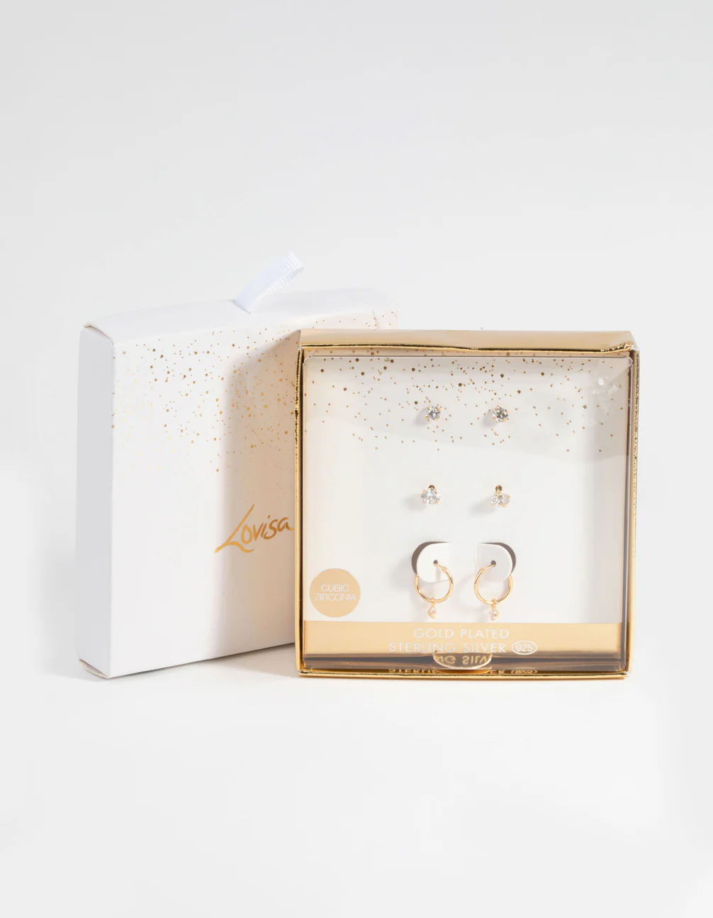 Gold Plated Sterling Silver Cubic Zirconia Stud & Hoop Earring Pack - Image 3