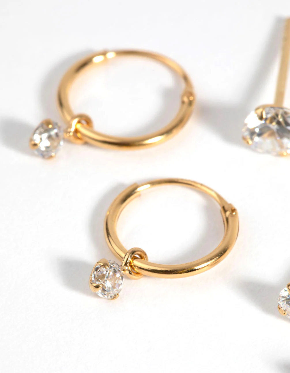 Gold Plated Sterling Silver Cubic Zirconia Stud & Hoop Earring Pack - Image 4