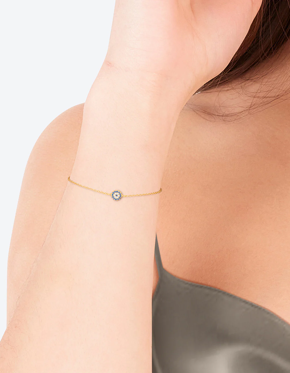 Gold Plated Sterling Silver Evil Eye Disc Bracelet - Image 2