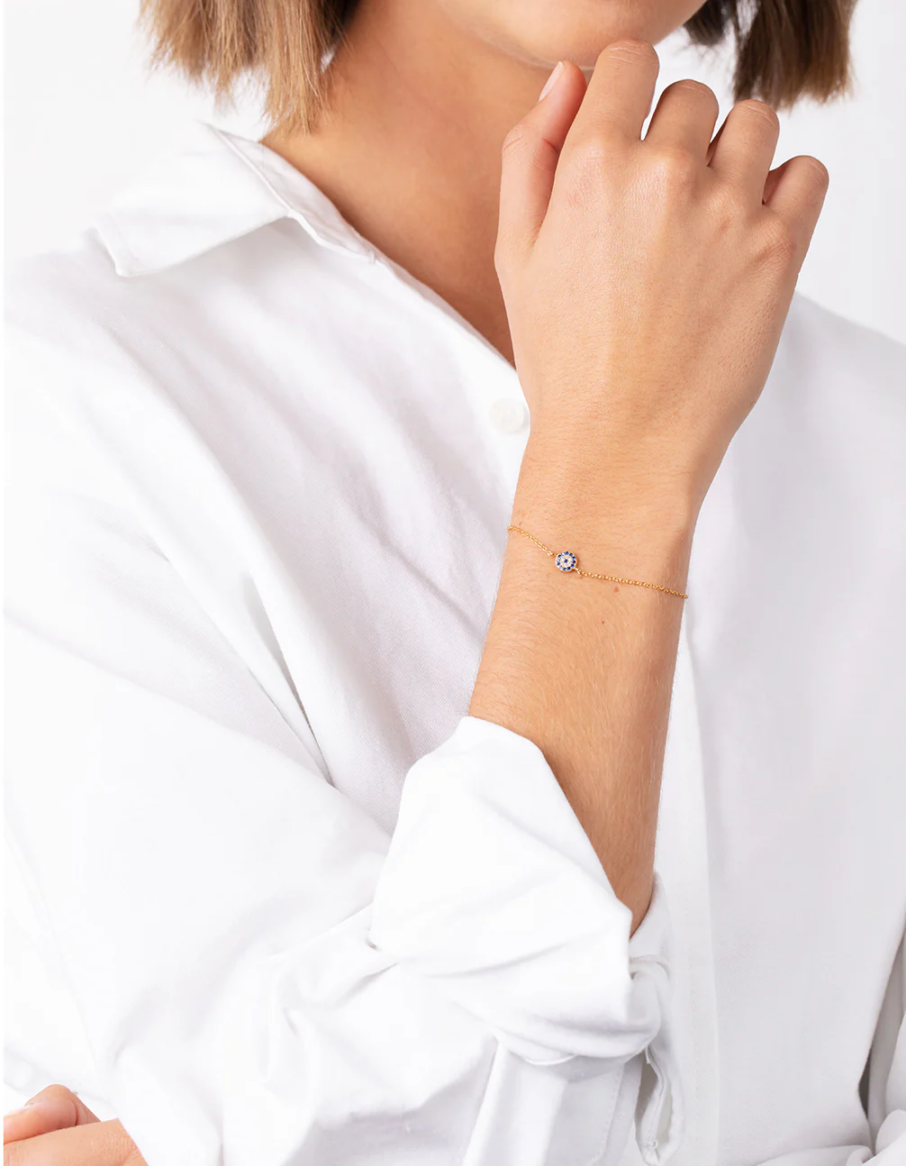 Gold Plated Sterling Silver Evil Eye Disc Bracelet - Image 5
