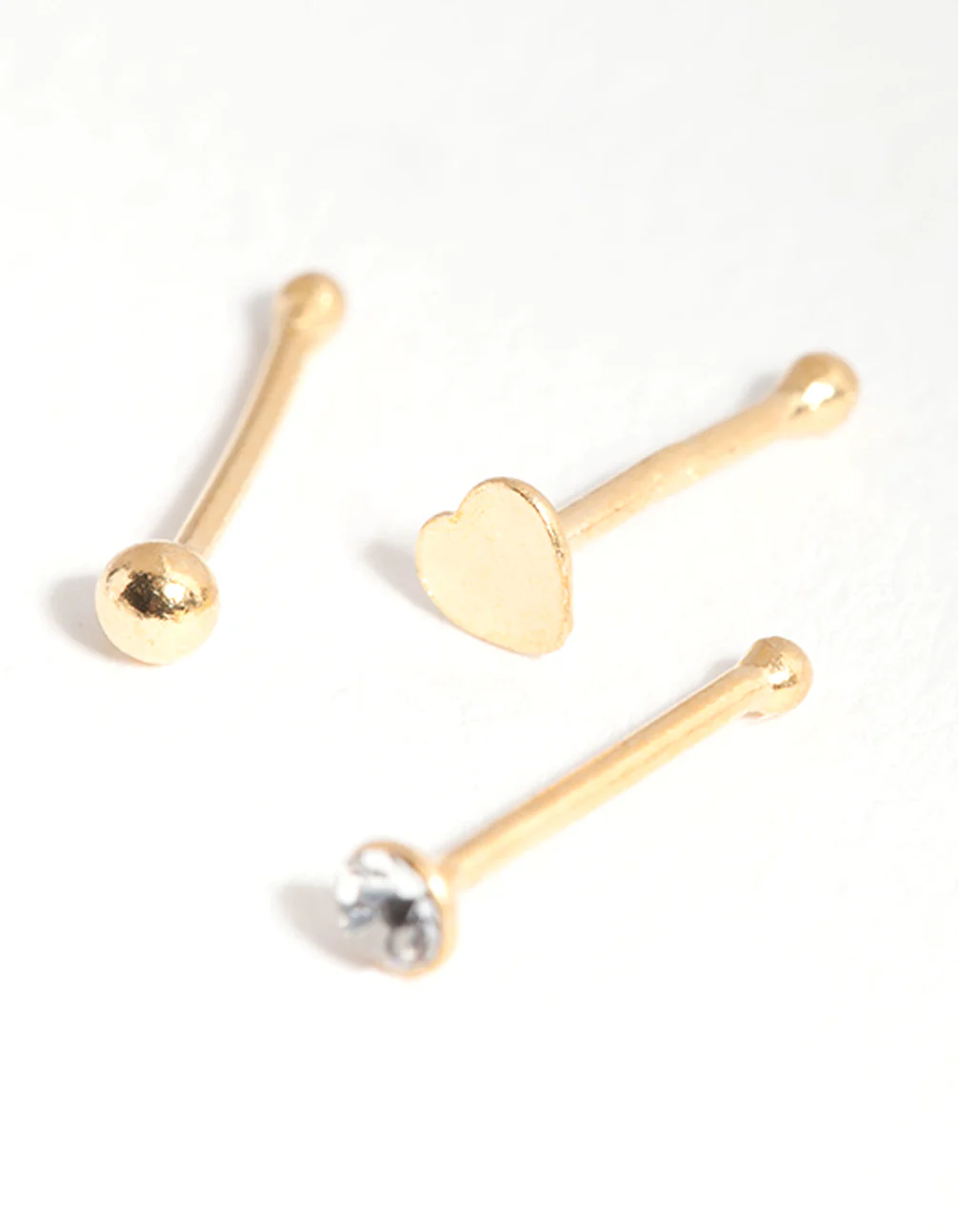 Gold Plated Sterling Silver Heart Nose Stud Pack - Image 2