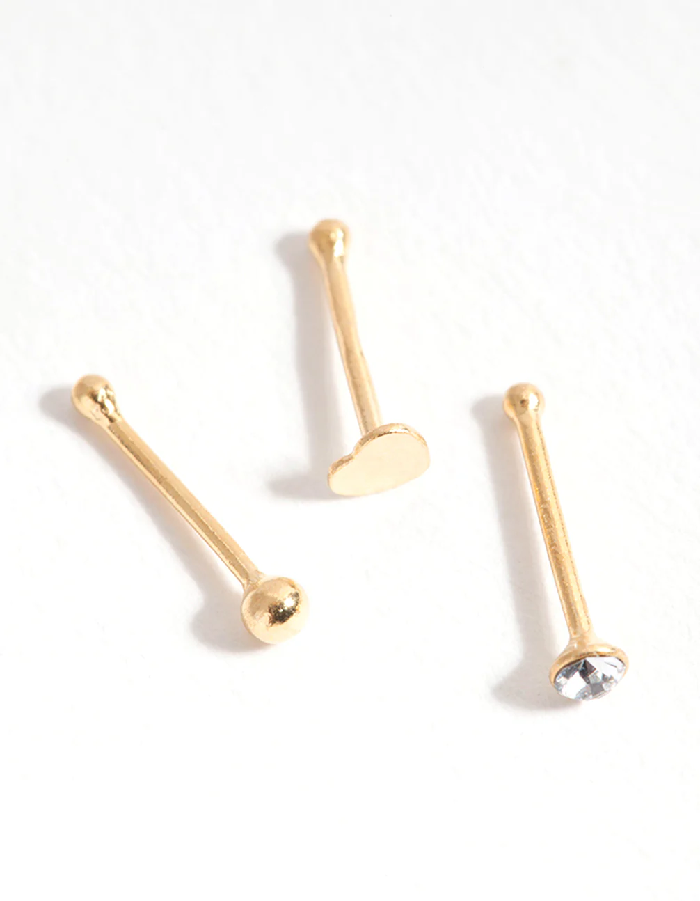 Gold Plated Sterling Silver Heart Nose Stud Pack - Image 3