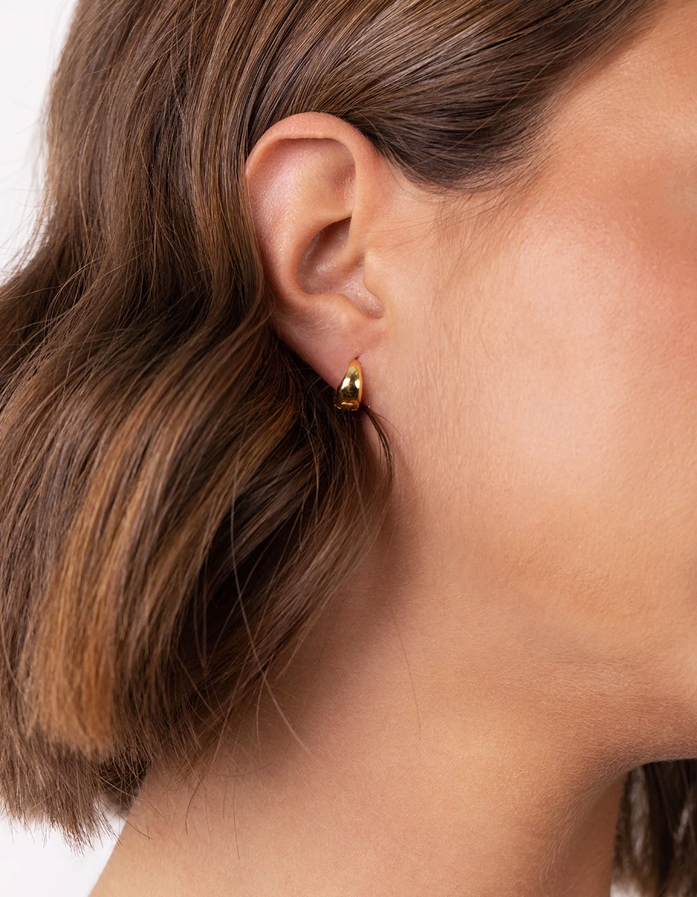 Gold Plated Sterling Silver Oval Huggie Hoop Earrings - Image 2